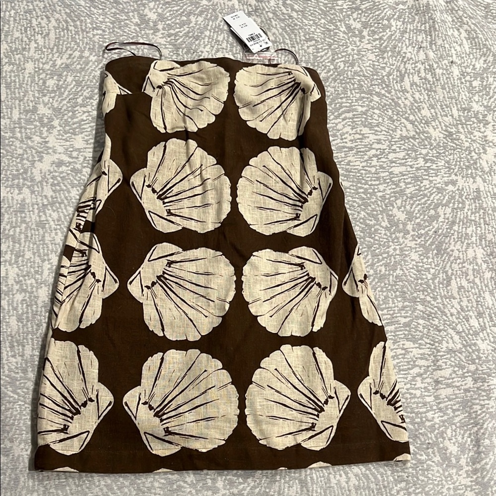 Abercrombie & Fit h Brown & Cream Shell Print dress strapless Dress XS NWT
